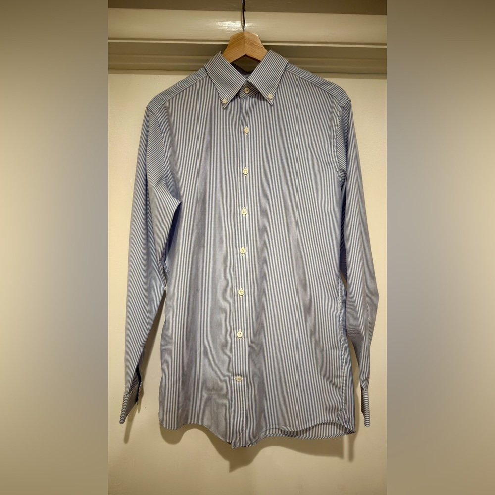 Proper Cloth Blue Micro-Stripe Button-Down Dress Shirt
